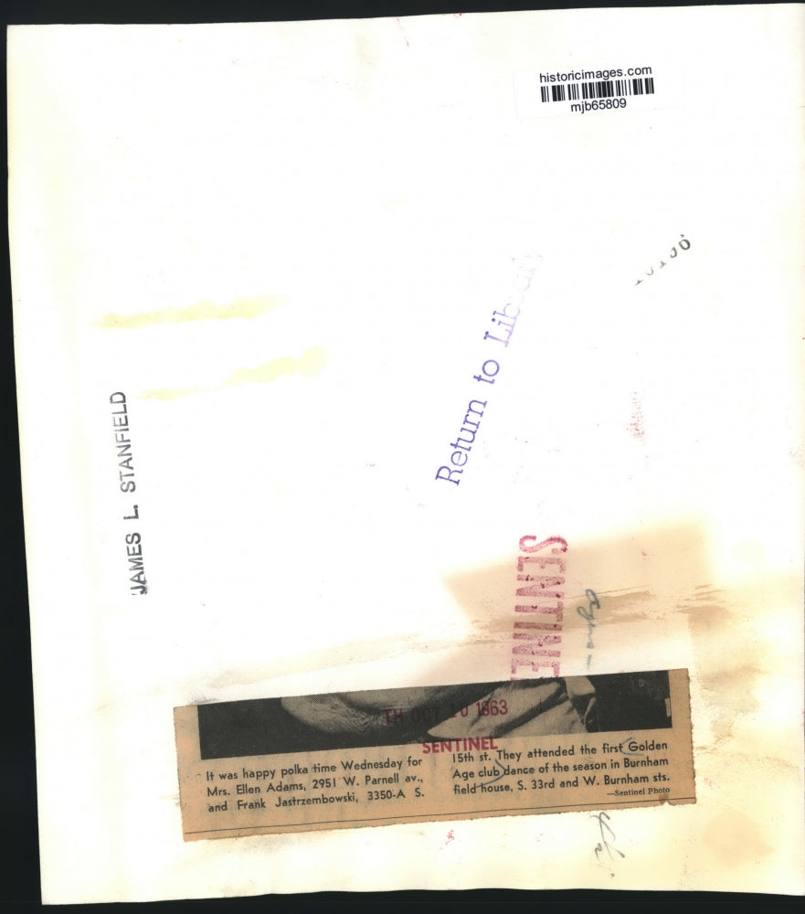 1963 Press Photo Frank Jastrzembowski & Ellen Adams at the Golden Age club dance