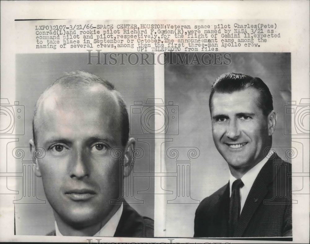 1966 Press Photo Pilots Pete Conrad &amp; Richard Gordon, NASA Gemini 11 flight- Historic Images