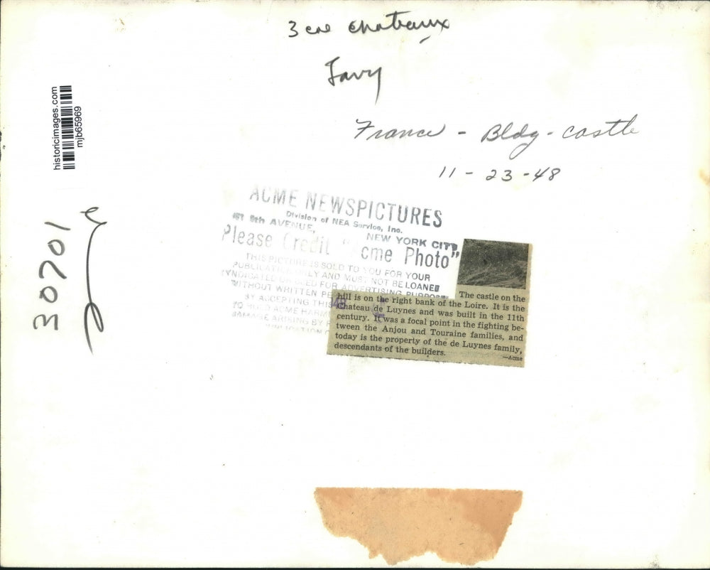 1948 Press Photo Chateau de Luyness's castle built in the 11th century in France