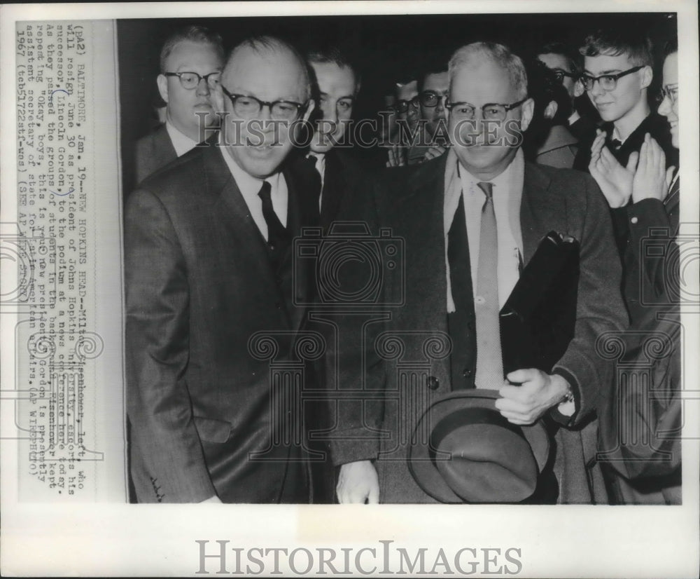 1967 Press Photo Milton Eisenhower and Lincoln Gordon, Johns Hopkins University