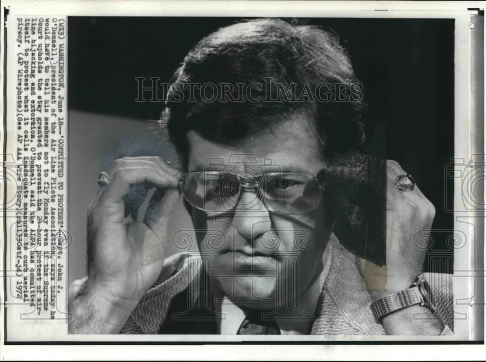1972 Press Photo Capt. John J. O'Donnell, president, Air Line Pilots Association