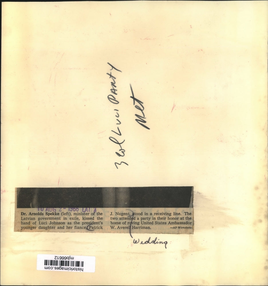 1966 Press Photo Luci Johnson and Patrick J. Nugent in receiving line at party