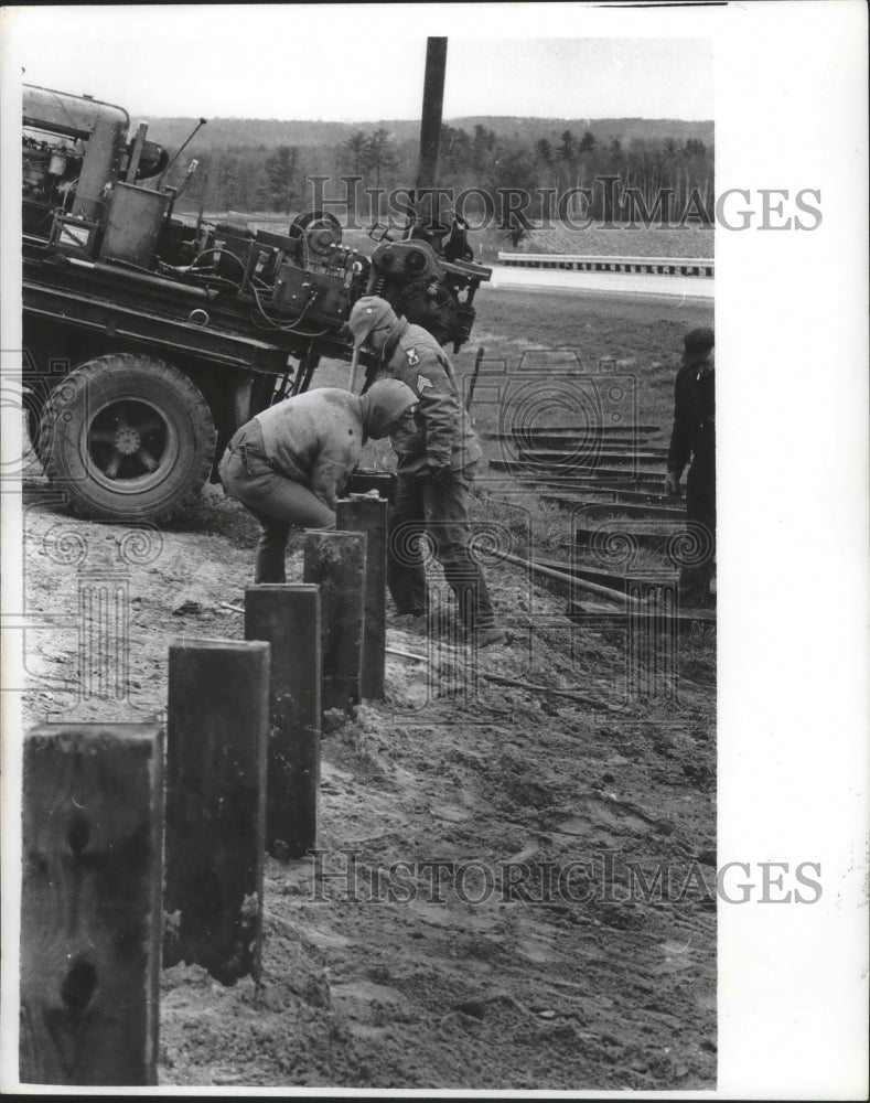 1968 Press Photo Workers dug holes to install guard rail posts, Wisconsin.