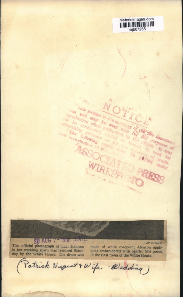 1966 Press Photo Luci Johnson in wedding gown in East room of the White House