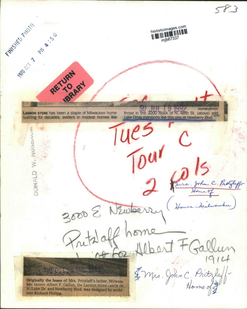 1970 Press Photo Lannon Castle on N. Lake Drive - Milwaukee, Wisconsin