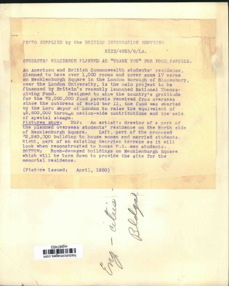 1950 Press Photo Homes for American and British Commonwealth students London