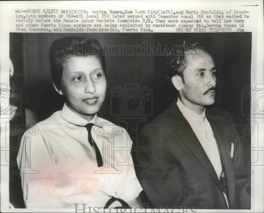 1957 Press Photo Bertha Nunez, Mario Montaldo, members of UAW-AFL, testify- Historic Images