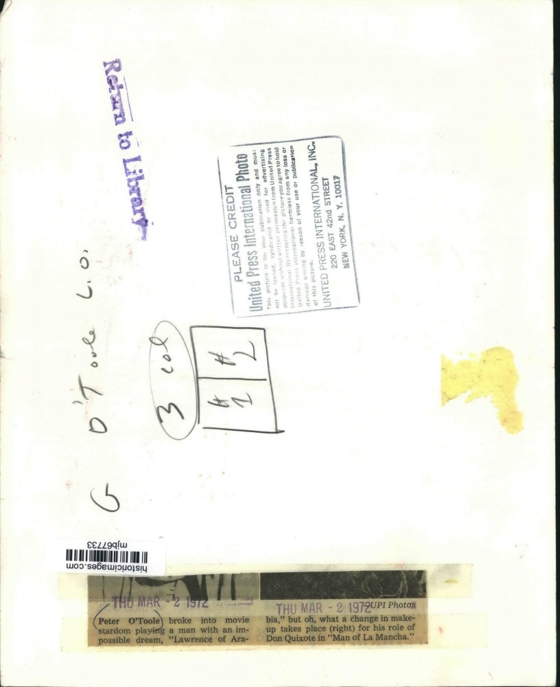 1972 Press Photo Peter O'Toole in "Lawrence of Arabia" and Man of La Mancha."