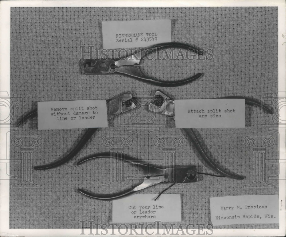 1953 Press Photo Fisherman&#39;s Tool, invented by Harry Precious, Wisconsin Rapids- Historic Images