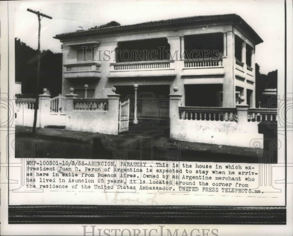 1955 Press Photo President Juan D. Peron from Argentina stays in home