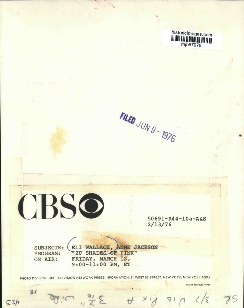 1976 Press Photo Eli Wallach and Anne Jackson, CBS program "20 Shades of Pink."