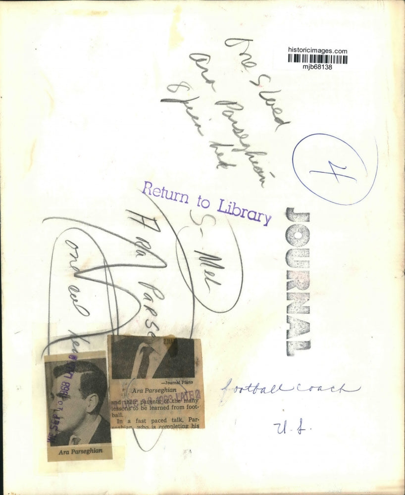 1968 Press Photo Ara Parseghian, football coach - mjb68138