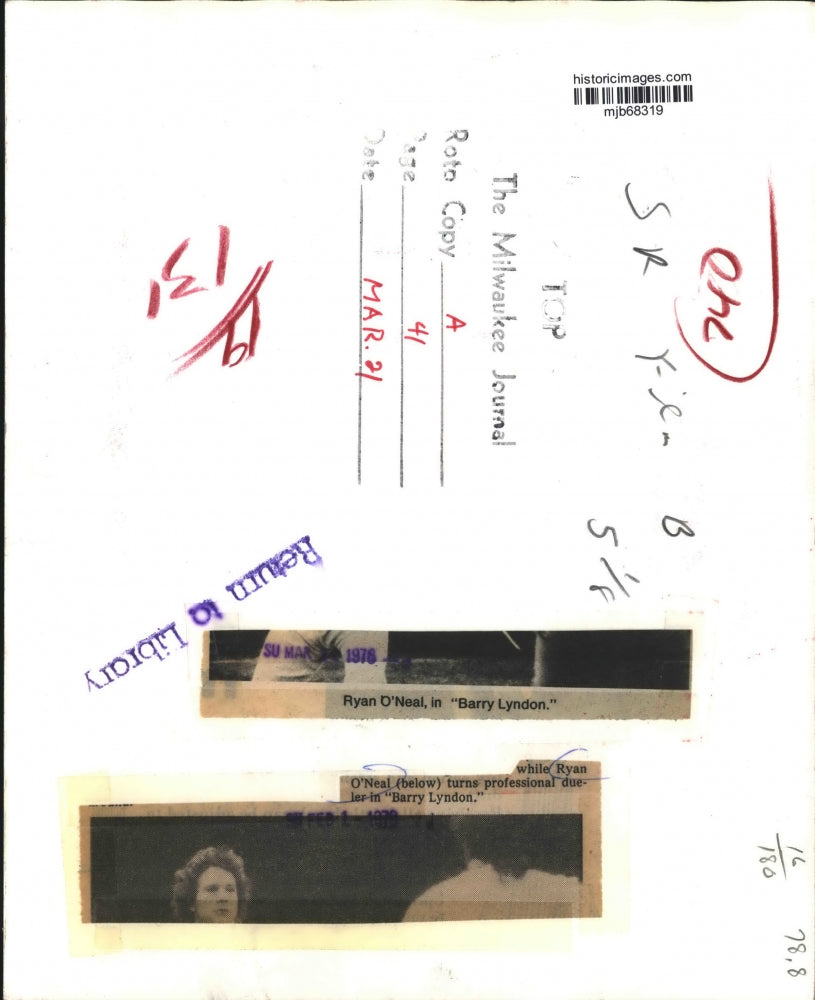 1976 Press Photo Ryan O'Neal and Steven Berkoff in "Barry Lyndon" - mjb68319