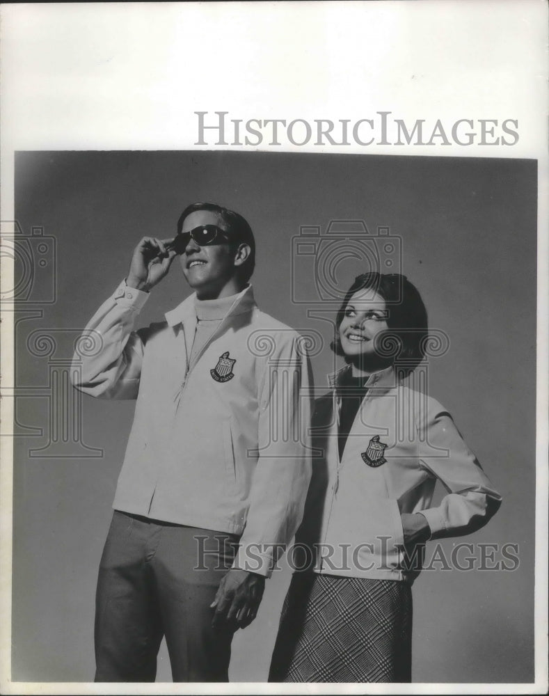Load image into Gallery viewer, 1968 Press Photo USA Olympic team members modeling official leisure jackets
