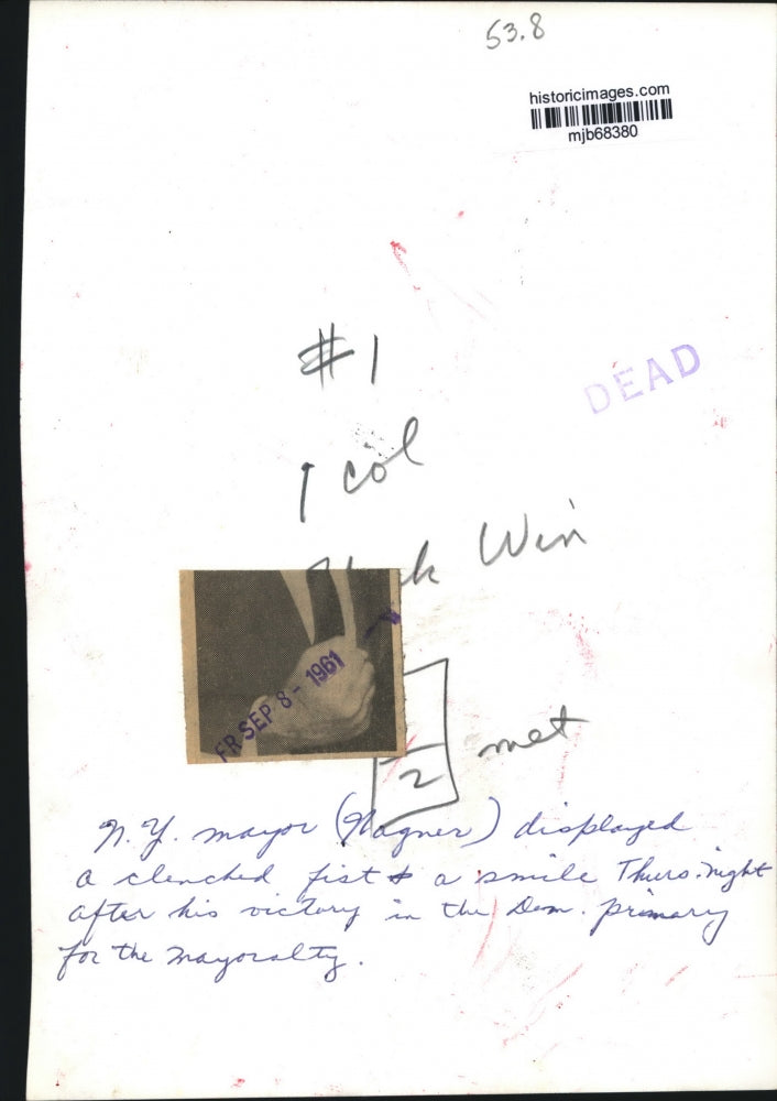 1961 Press Photo N.Y. Mayor Wagner wins in Democratic primary for the Mayoralty