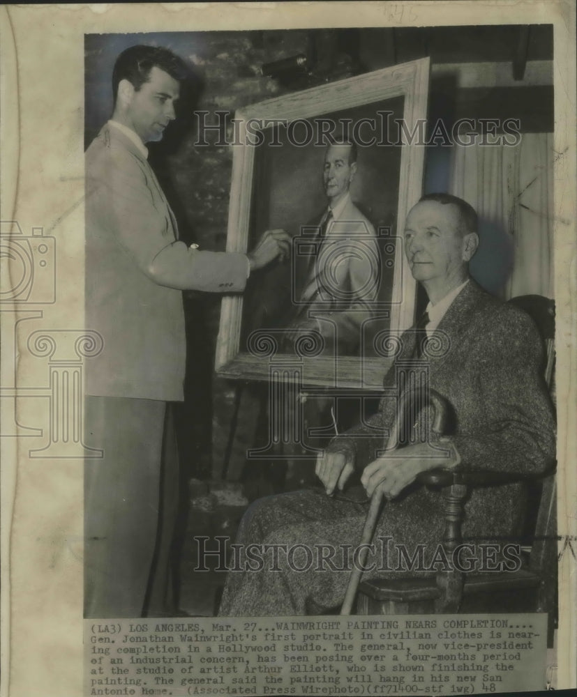 1948 Press Photo General Jonathan Wainwright poses for artist Arthur Elliott