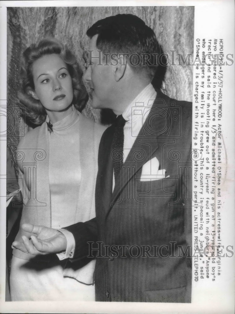 1957 Press Photo Actor Michael O&#39;Shea with actress wife Virginia Mayo- Historic Images