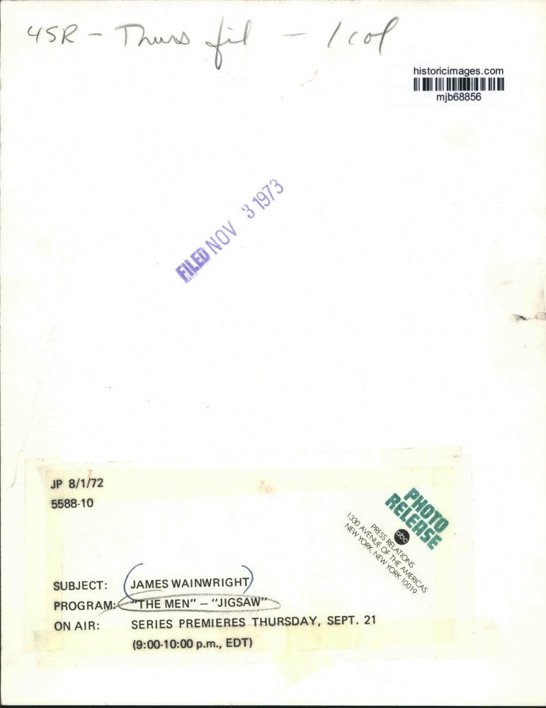 1972 Press Photo James Wainwright, stars in television series "The Men"