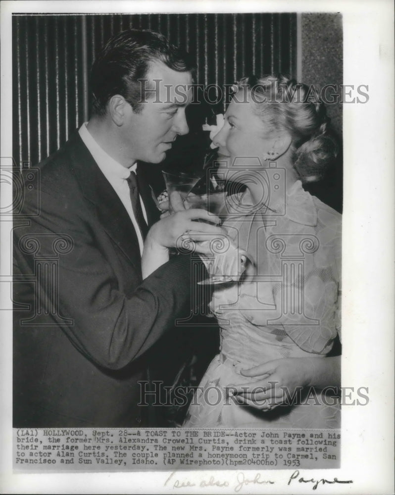 1953 Press Photo Former Mrs. Alexandra Crowell Curtis marries actor John Payne
