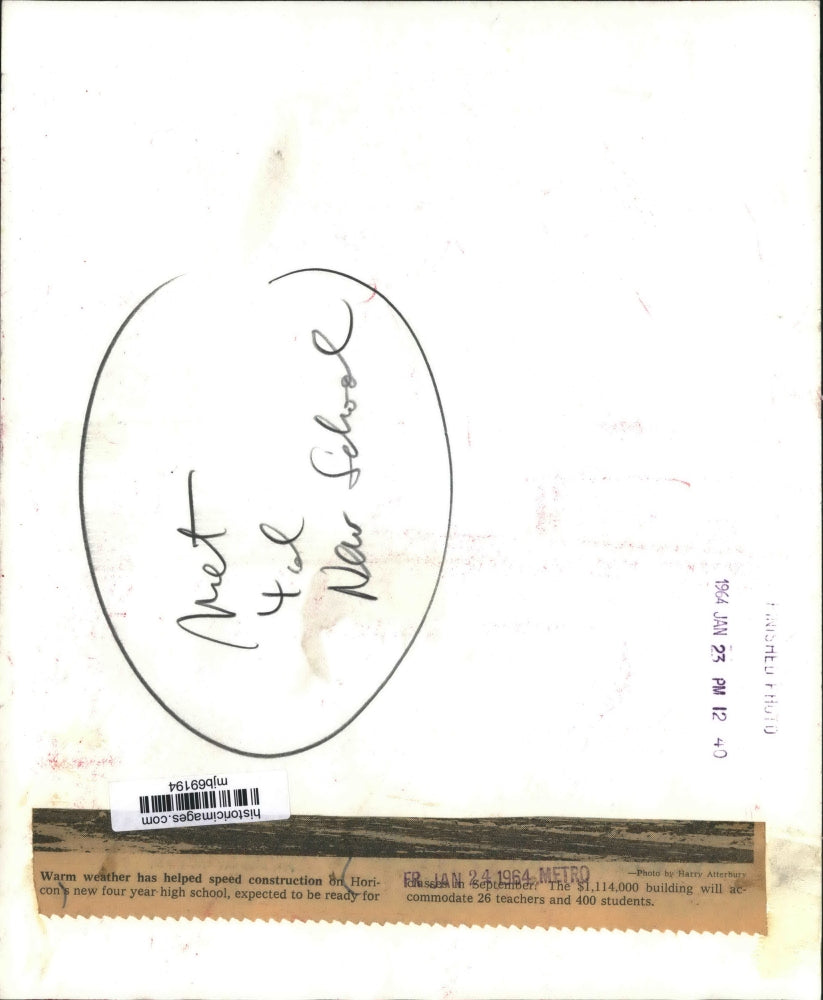 1964 Press Photo Construction of Horicon's new high school - mjb69194