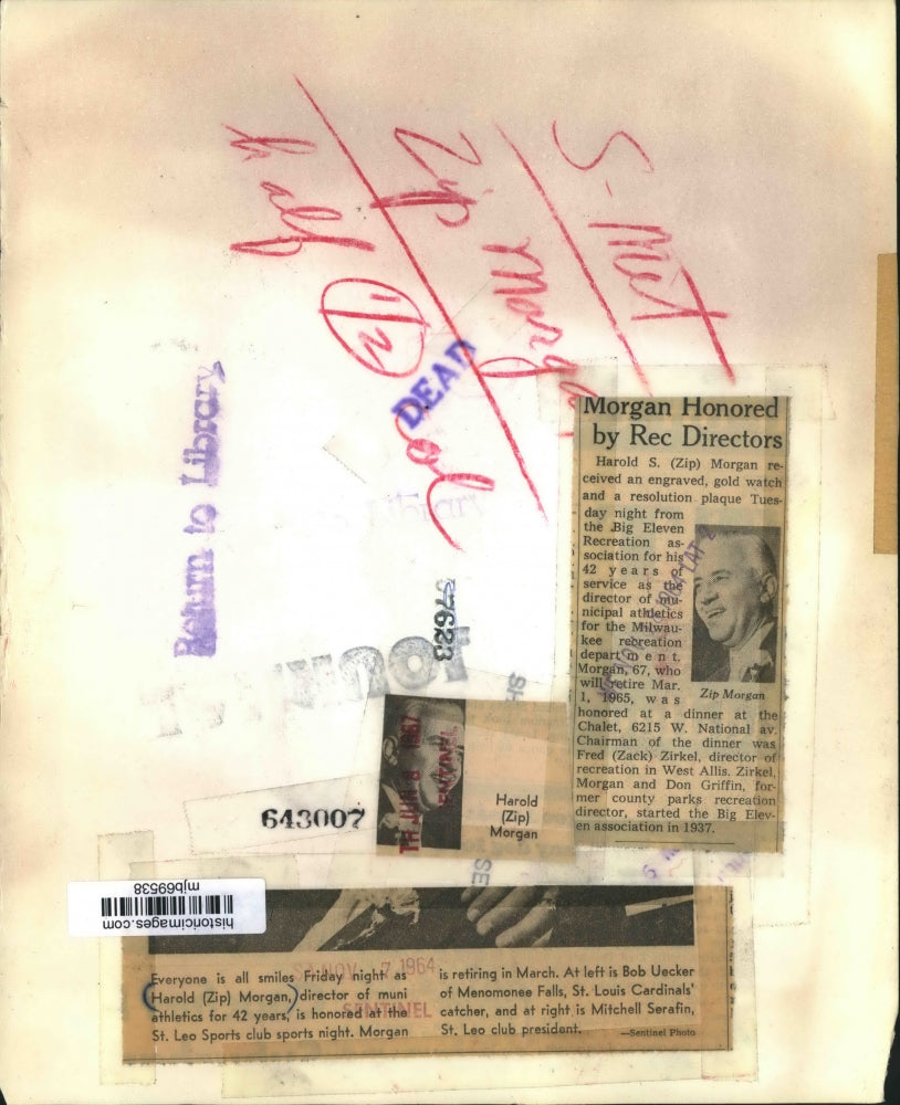 1964 Press Photo Harold Morgan, Milwaukee director of muni services, honored