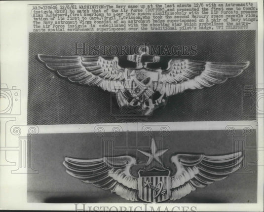 1961 Press Photo Navy and Air Force Astronaut Insignia Wings - mjb69713- Historic Images