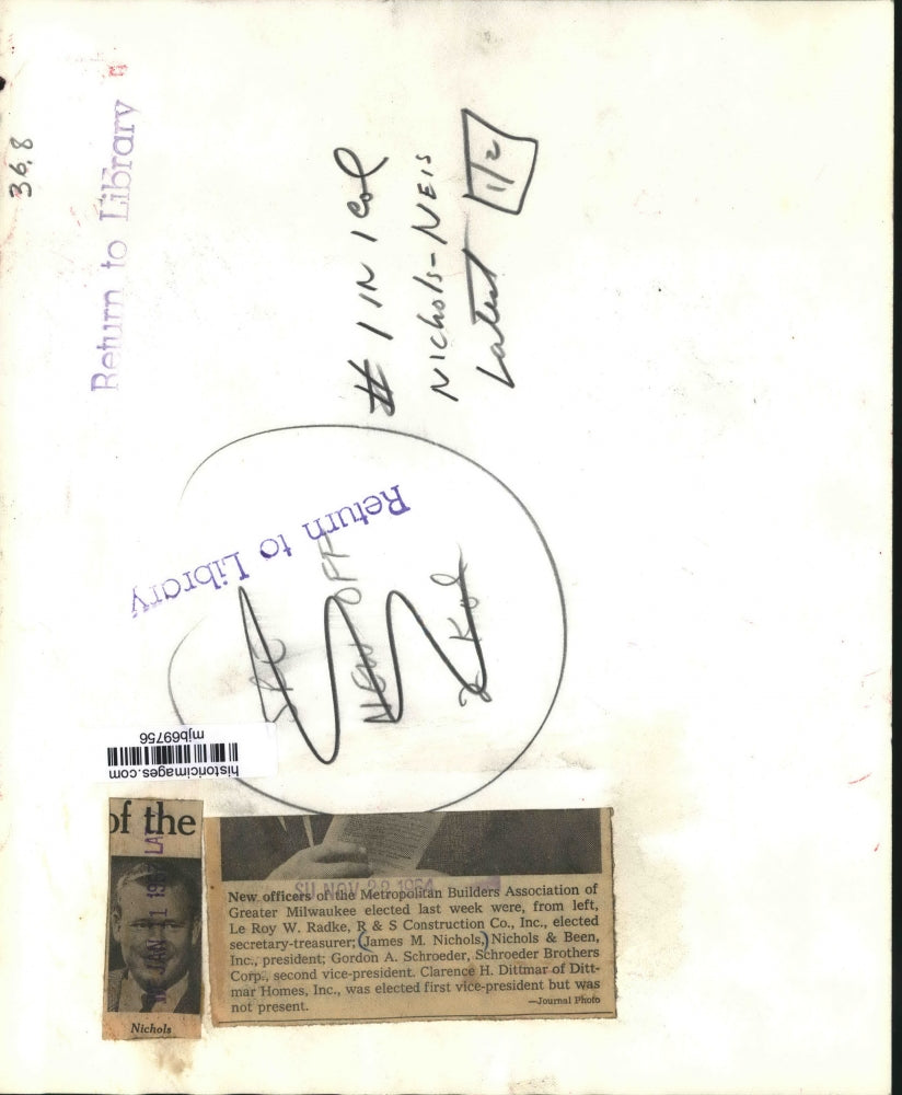 1964 Press Photo James Nichols with new officers of builder Assoc., Milwaukee.