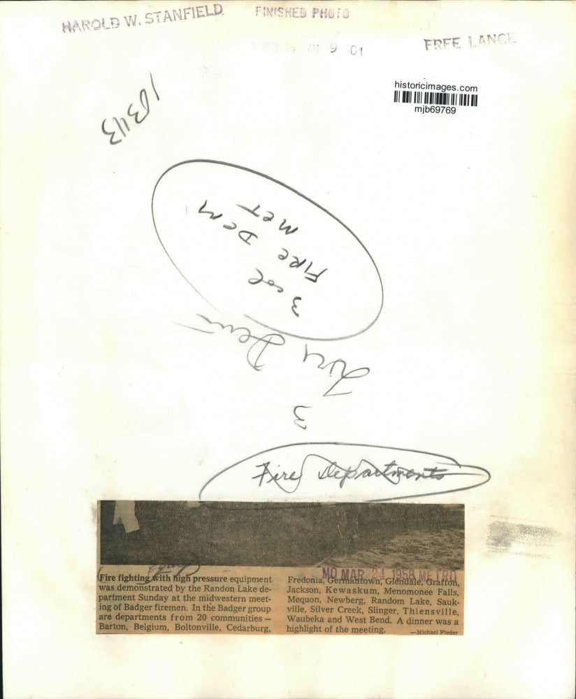 1958 Press Photo A demonstration of fire fighting with high pressure equipment.