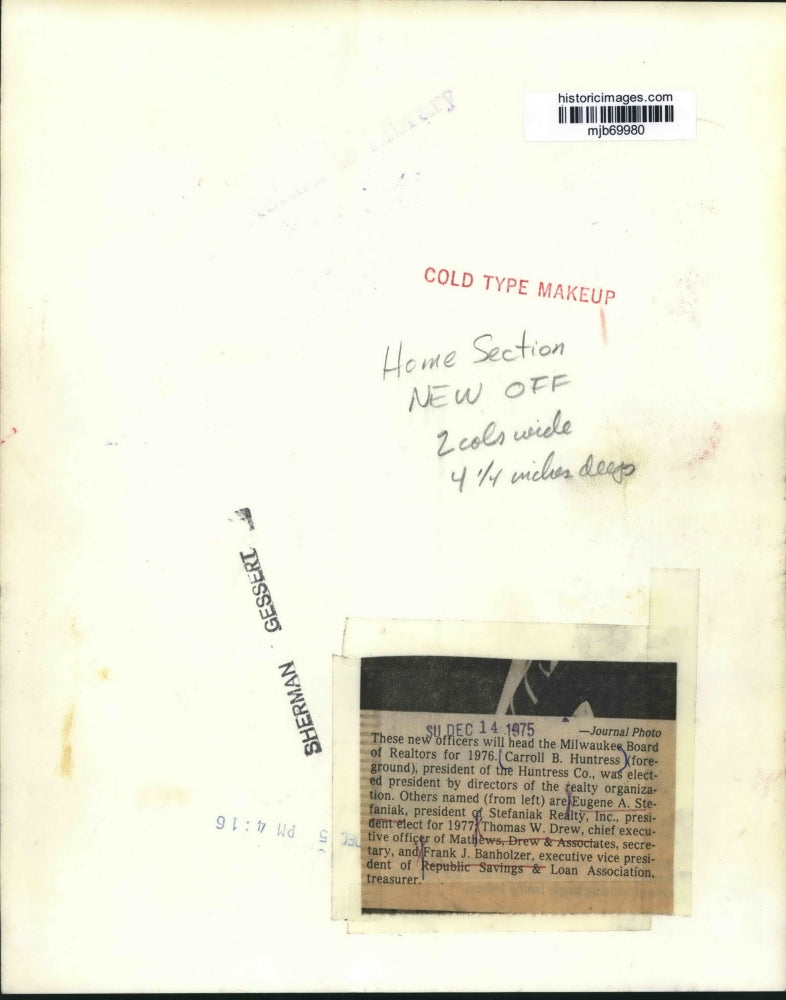 1975 Press Photo These officers will head the Milwaukee Board of Realtors in '76