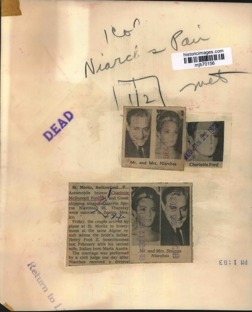 1958 Press Photo Charlotte McDonnell Ford and Stavros Spyros Niarchos