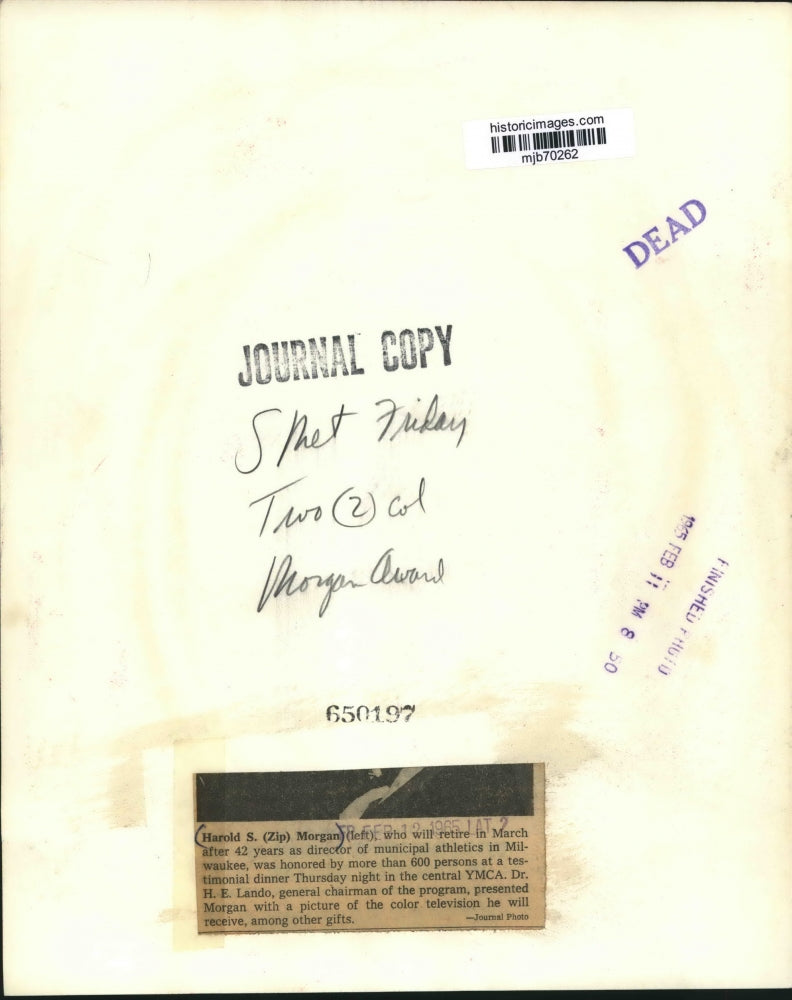 1965 Press Photo Harold Morgan was honored at central YMCA in Milwaukee