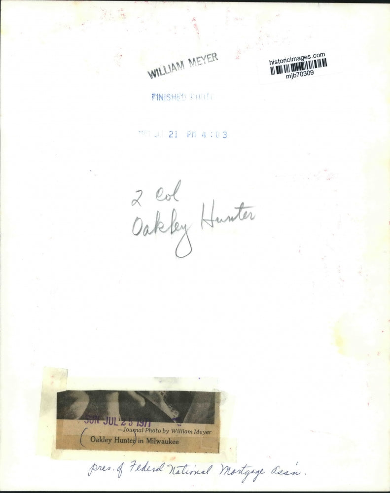 1971 Press Photo President Oakley Hunter, Federal National Mortgage association