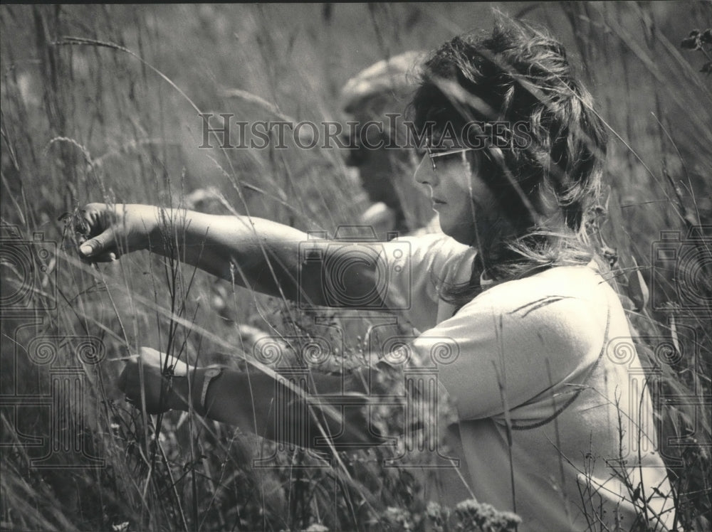 1984 Press Photo Pat Heiden from Dousman helps gather seeds in Nashotah - Historic Images