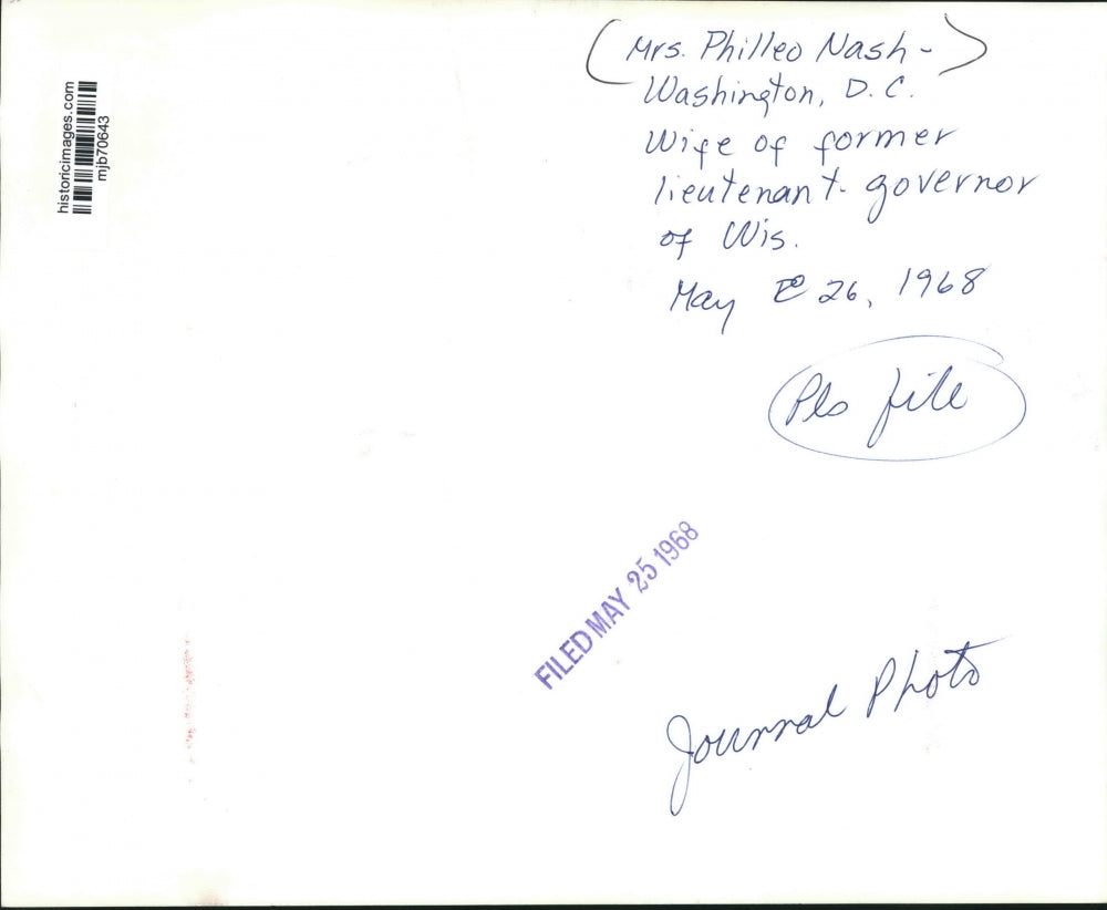 1968 Press Photo Mrs. Philleo Nash, wife of former Wisconsin Lt. Governor