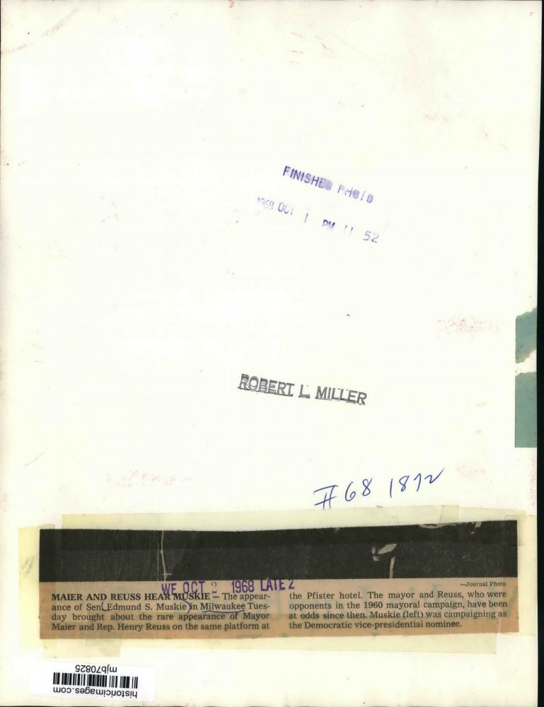 1968 Press Photo Senator Edmund Muskie spoke in Milwaukee Tuesday, Pfister Hotel