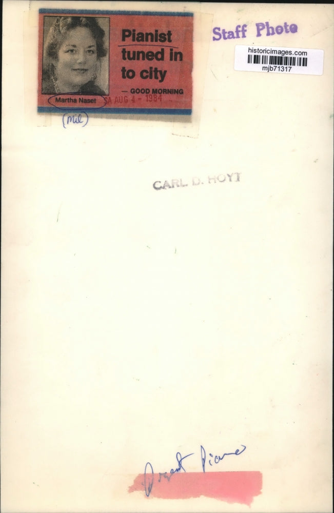 1984 Press Photo Pianist Martha Naset, Milwaukee - mjb71317