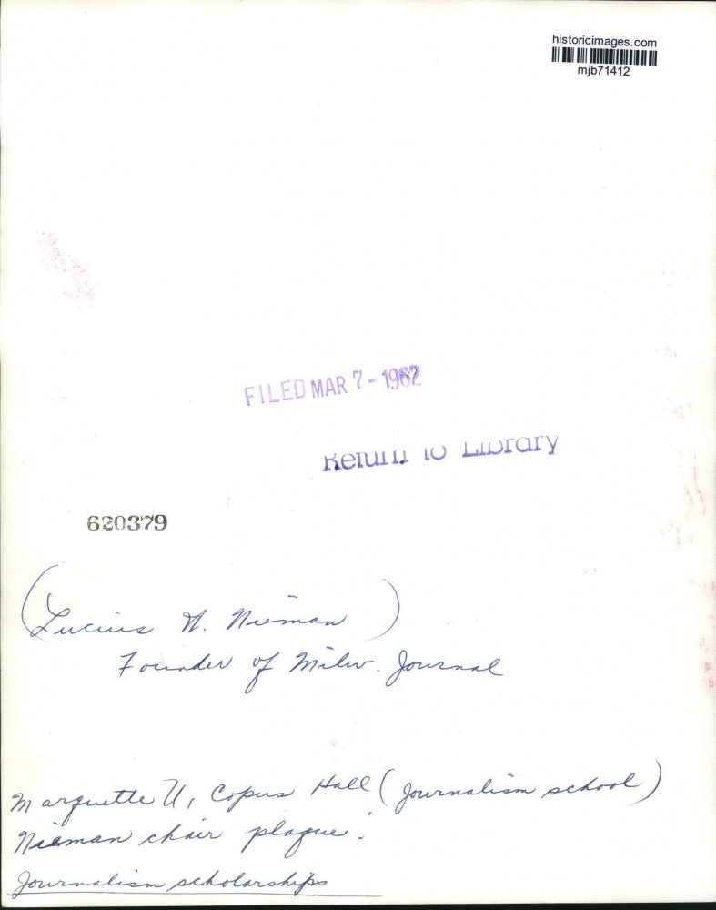 1962 Press Photo Portrait of Lucius W. Nieman at Marquette U. Journalism School