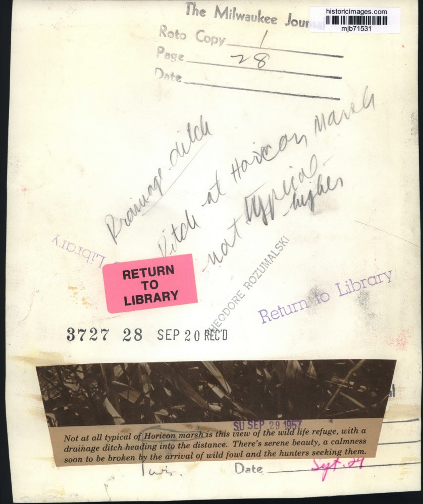 1957 Press Photo Horicon marsh drainage ditch in Wisconsin - mjb71531