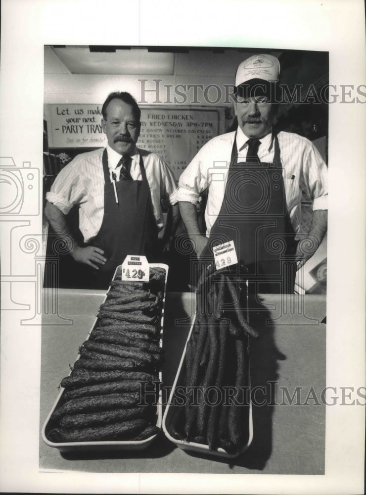 1992 Press Photo Steve Musil and brother Chuck, at Musil Brothers Meats- Historic Images