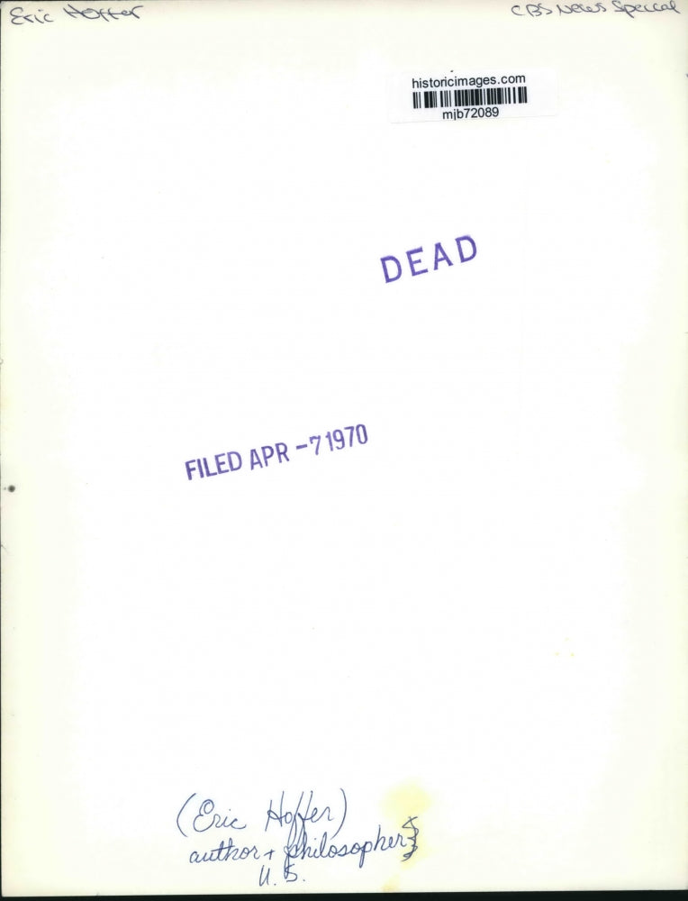 1970 Press Photo Eric Hoffer, author and philosopher, U.S. - mjb72089