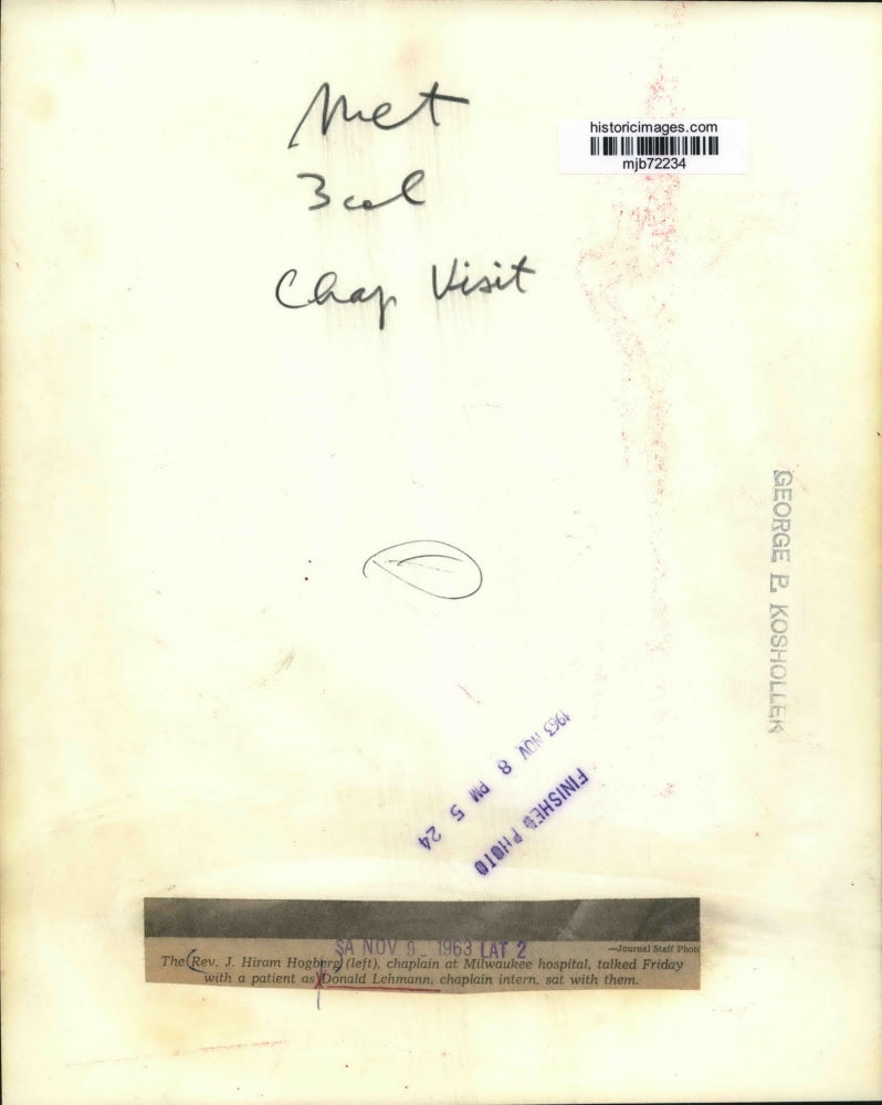 1963 Press Photo Rev. J. Hiram Holberg, Donald Lehman, at Milwaukee Hospital
