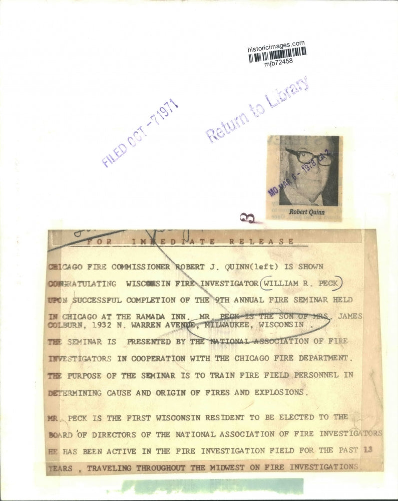 1971 Press Photo Robert Quinn & William Peck at Ramada Inn, Milwaukee, Wisconsin