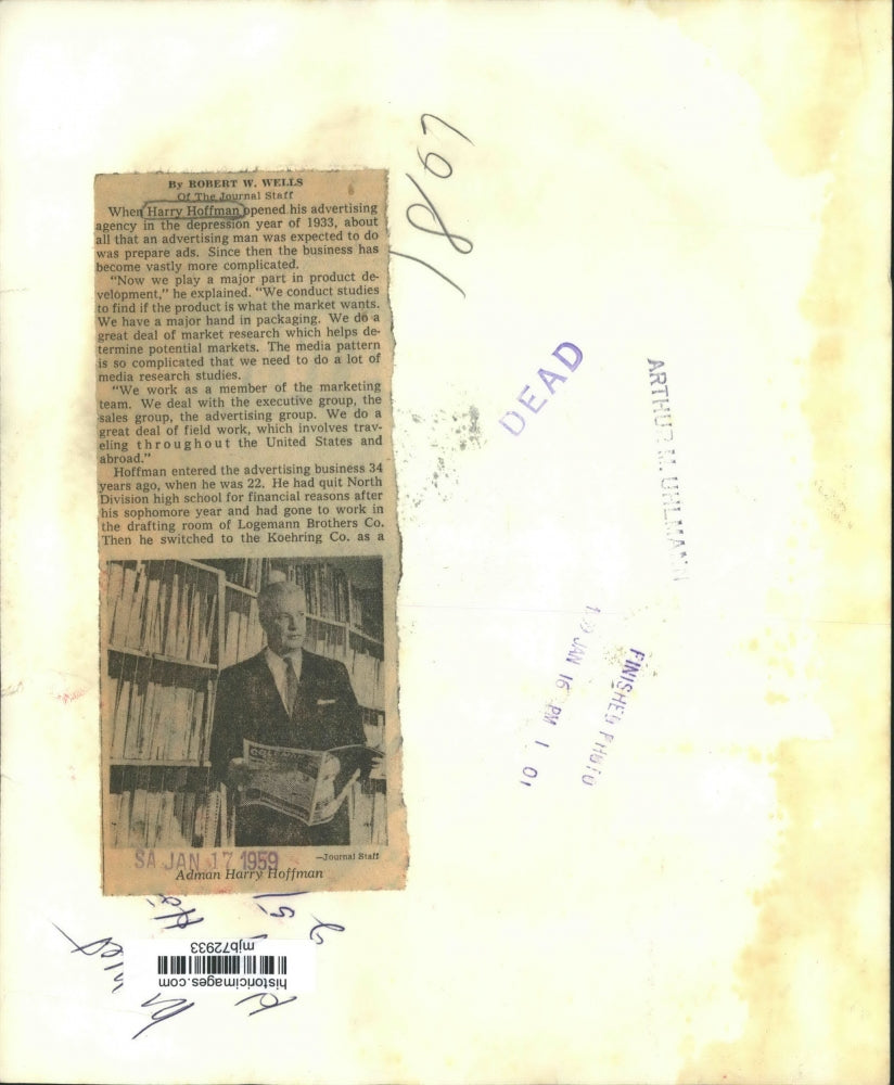 1959 Press Photo Harry Hoffman opened advertising agency in 1933 - mjb72933