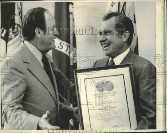 1973 Press Photo Senator Hubert Humphrey & President Richard Nixon, White House