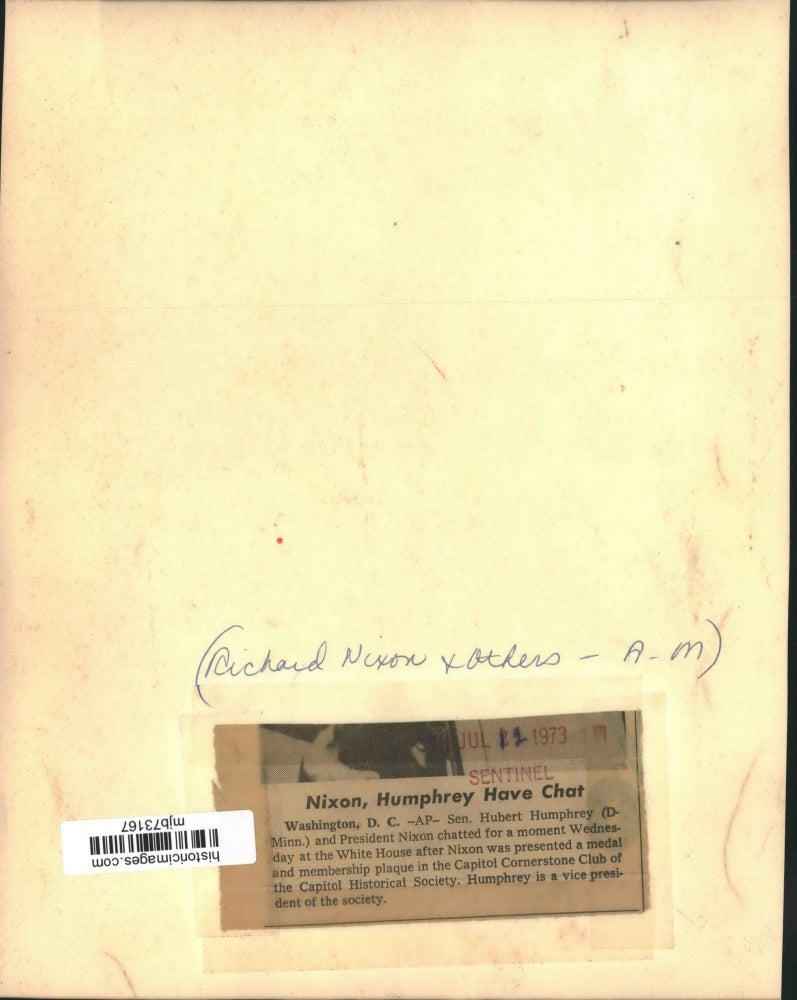 1973 Press Photo Senator Hubert Humphrey & President Richard Nixon, White House