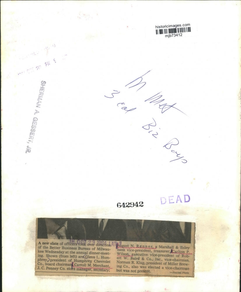 1964 Press Photo Glenn Humphrey and others officers of Better Business Bureau