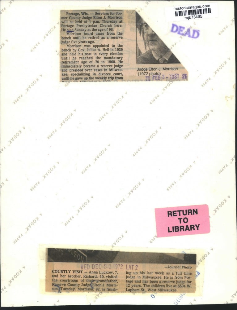 1972 Press Photo Judge Elton J. Morrison and grandchildren in his courtroom