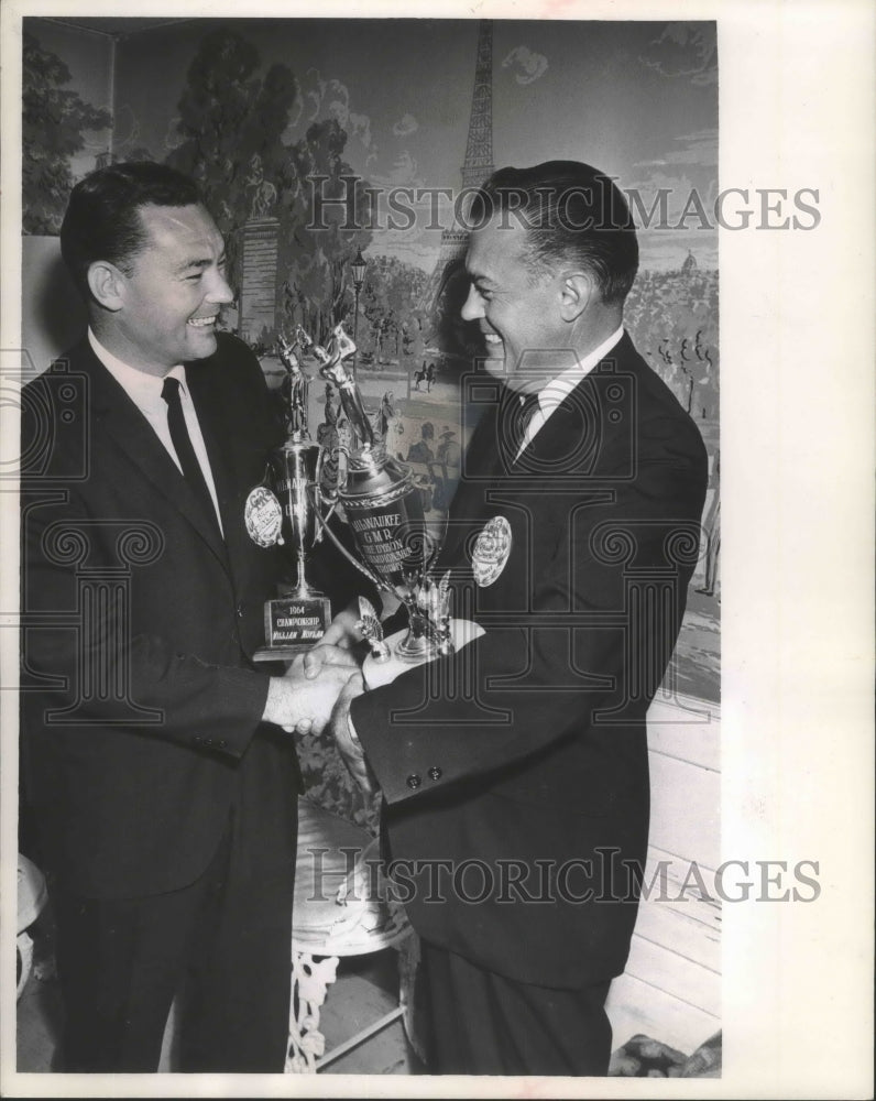 1964 Press Photo Al Provencher receives golf trophy from Bill Moylan - mjb73629- Historic Images