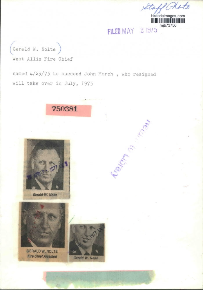 1975 Press Photo Gerald Nolte, West Allis Fire Chief - mjb73756