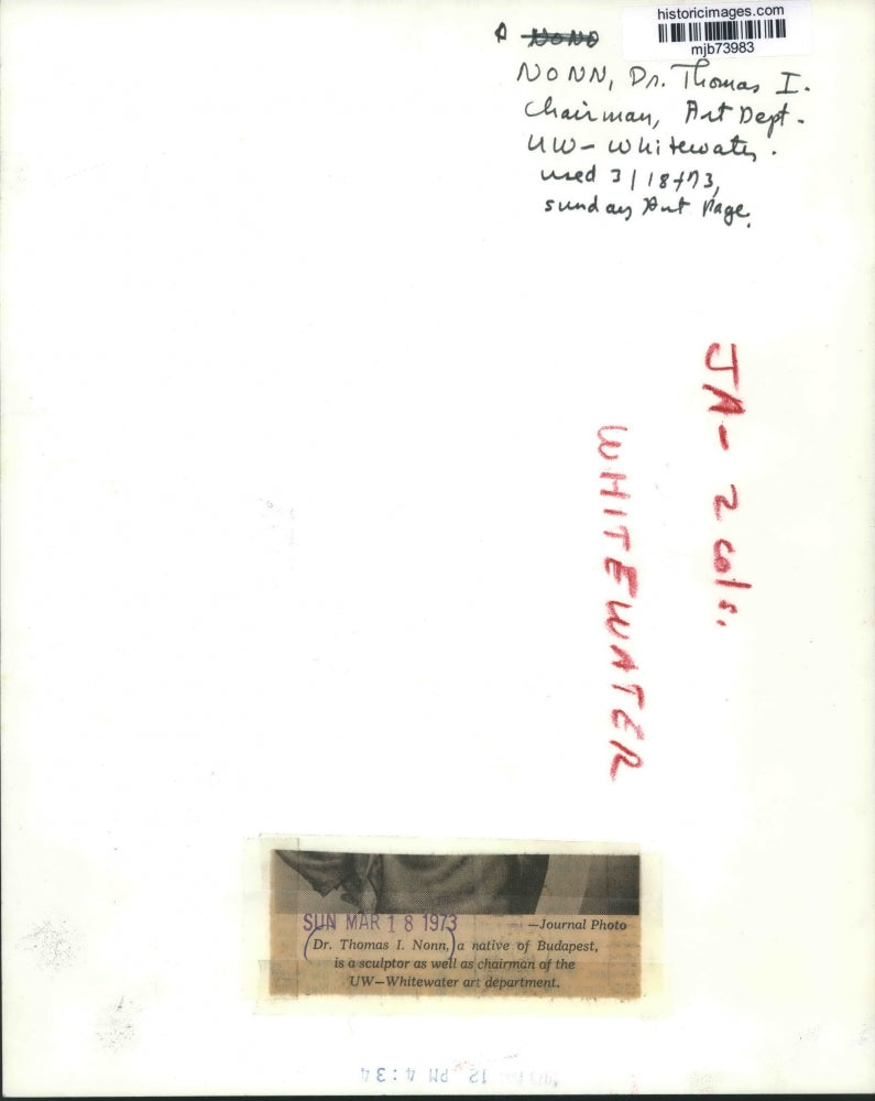 1973 Press Photo Dr. Thomas I. Nonn, Art Department Chairman, UW-Whitewater